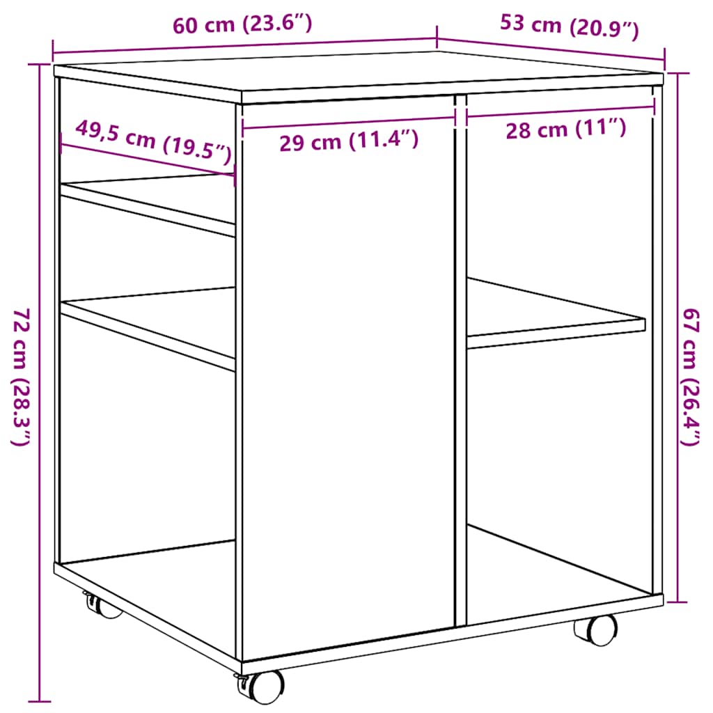 Rolling Cabinet Artisan Oak 60x53x72 cm Engineered Wood